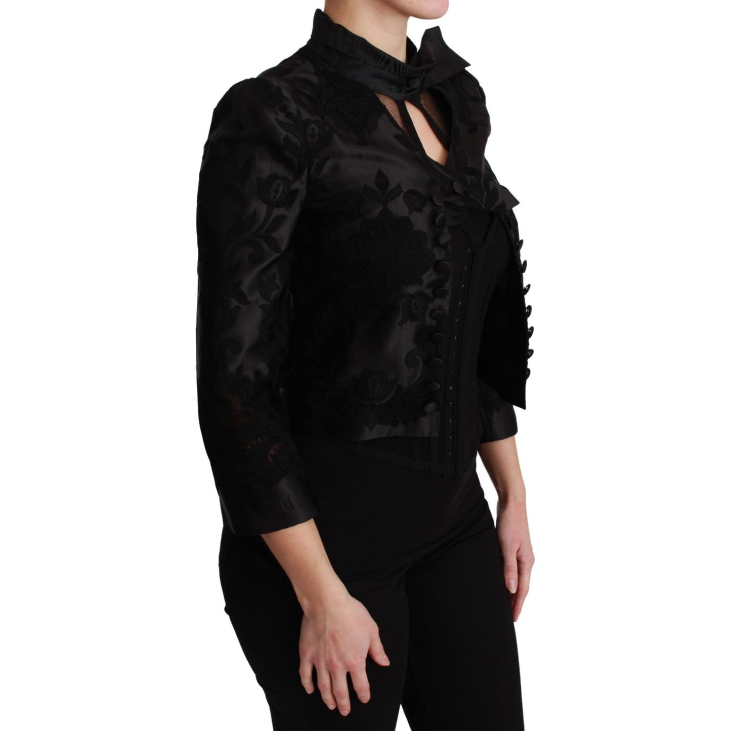 Dolce & Gabbana Black Floral Jacquard Blazer Silk Jacket Coats & Jackets