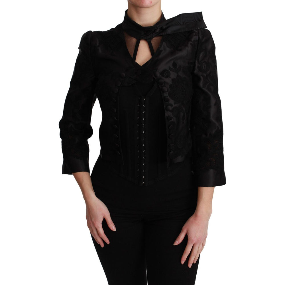 Dolce & Gabbana Black Floral Jacquard Blazer Silk Jacket Coats & Jackets