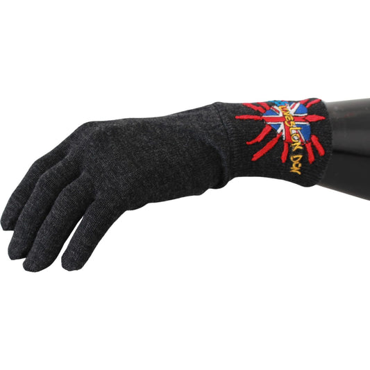 Dolce & Gabbana Gray Virgin Wool Unisex Gloves Dolce & Gabbana