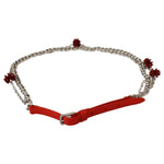 Dolce & Gabbana Red Leather Roses Floral Silver Waist Belt Belt