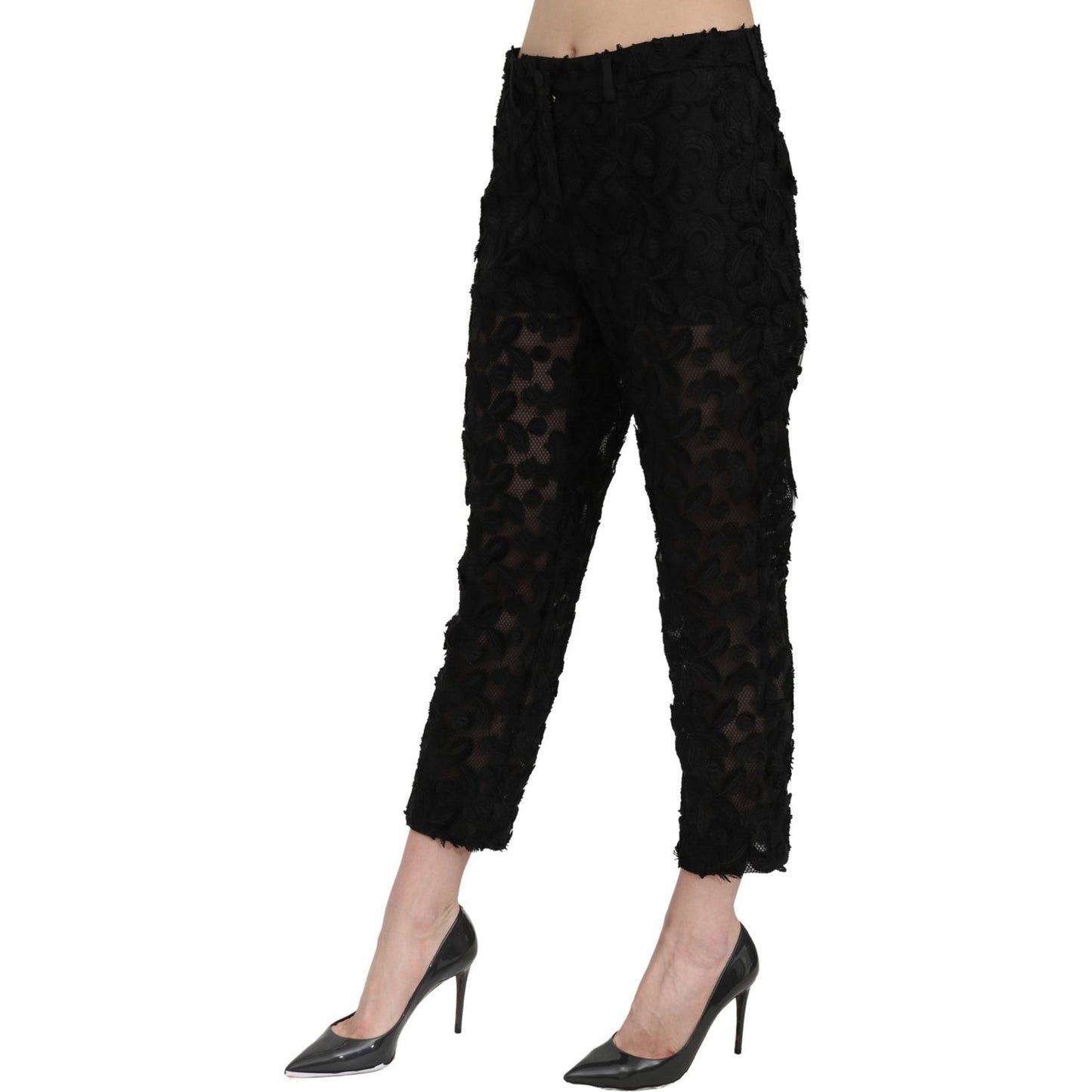 Dolce & Gabbana Black Lace Straight Cropped High Waist Pants Jeans & Pants