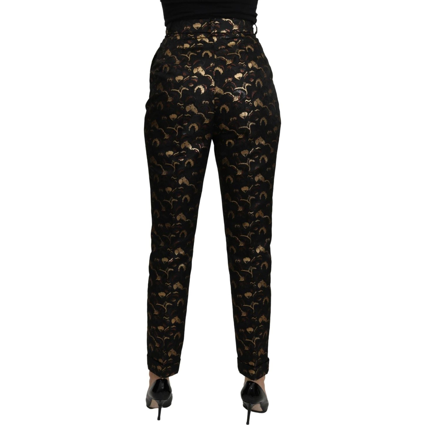 Dolce & Gabbana Black Gold Brocade High Waist Pants Jeans & Pants