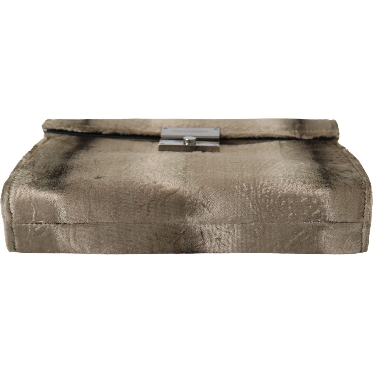 حقيبة كلاتش من الجلد المخملي بطبعة جلد التمساح باللون البيج من دولتشي آند غابانا