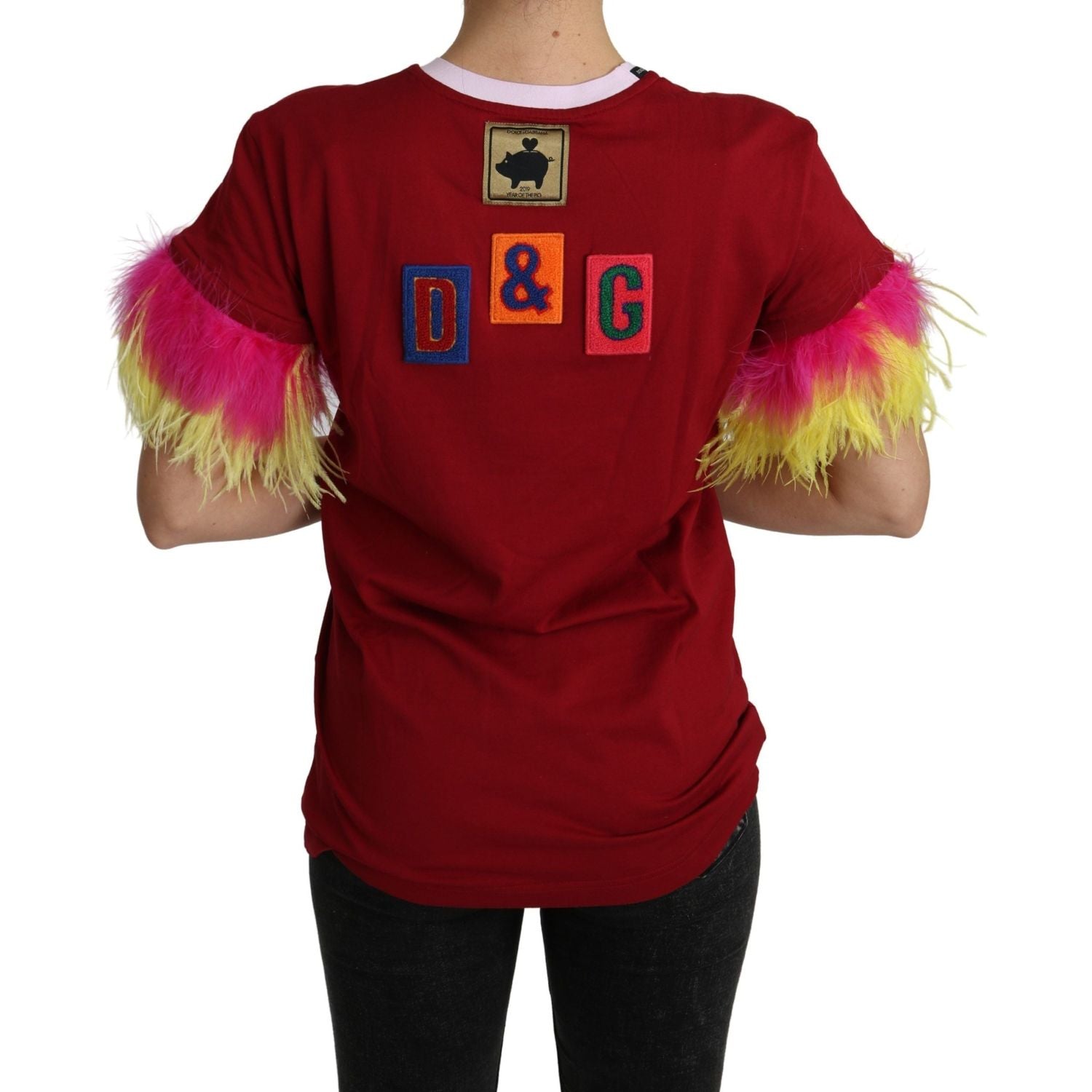 تي شيرت Dolce &amp; Gabbana Chic Red Pig Print بفتحة رقبة دائرية