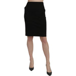 GF Ferre Black High Waist Pencil Cut Knee Length Formal Skirt