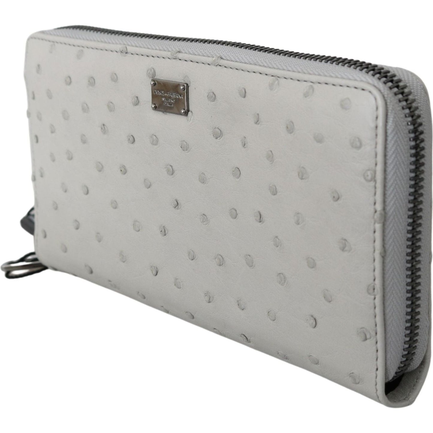 Dolce & Gabbana White Ostrich Leather Continental Mens Clutch Wallet Clutch
