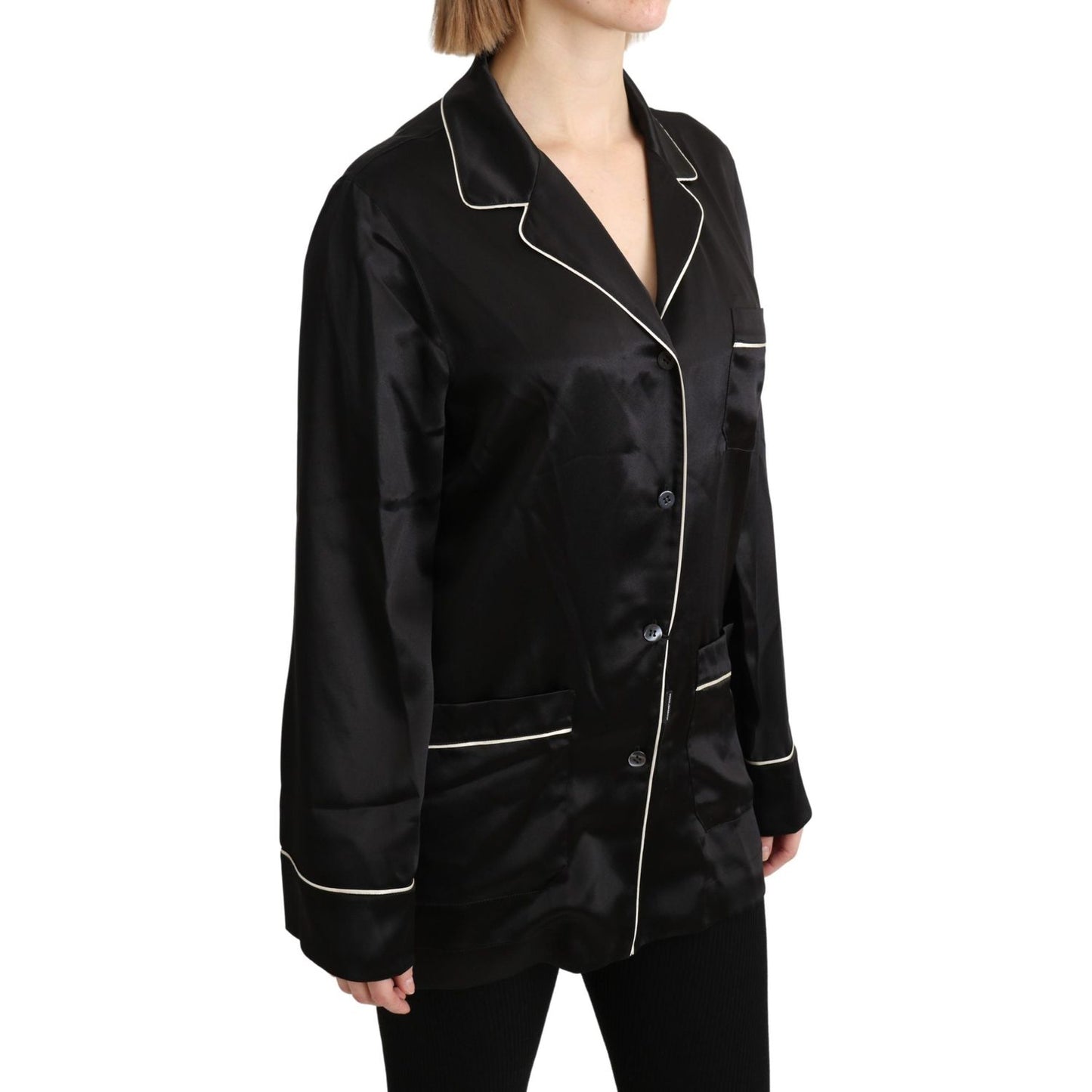 Dolce & Gabbana Black Shirt Silk Stretch Top Blouse