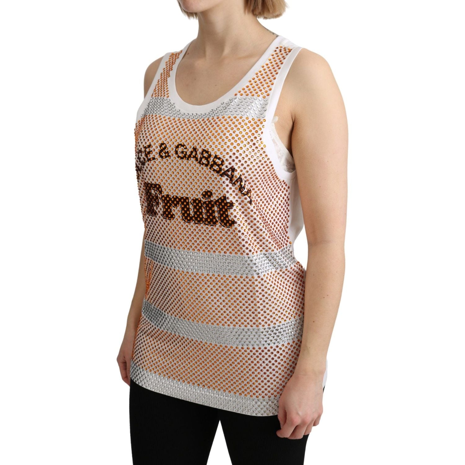 水晶缀饰无袖棉质上衣