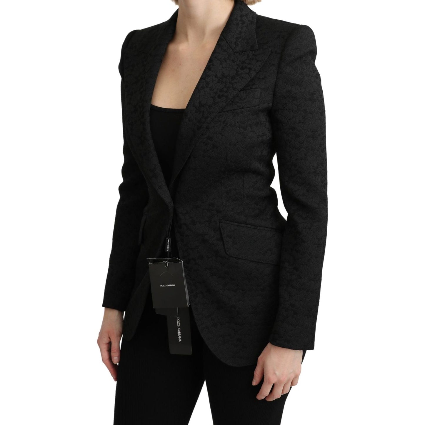 Dolce & Gabbana Black Brocade Single Breasted Blazer Jacket