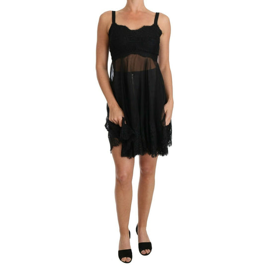 Dolce & Gabbana Black Silk Lace Dress Chemise Lingerie