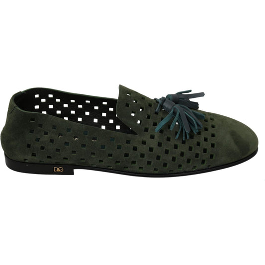 Dolce & Gabbana Elegant Green Suede Loafers for Men Dolce & Gabbana