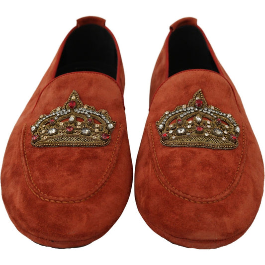 Dolce & Gabbana Elegant Orange Leather Moccasin Slippers Dolce & Gabbana