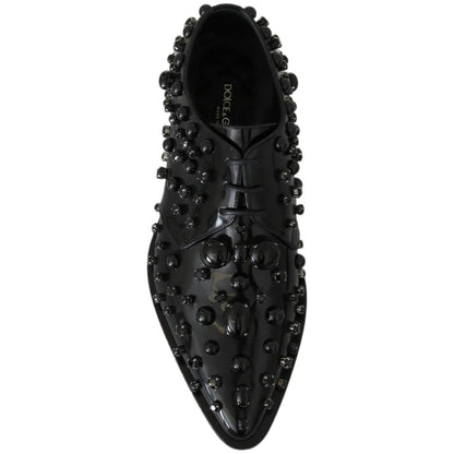 Dolce & Gabbana Black Leather Crystals Dress Broque Shoes