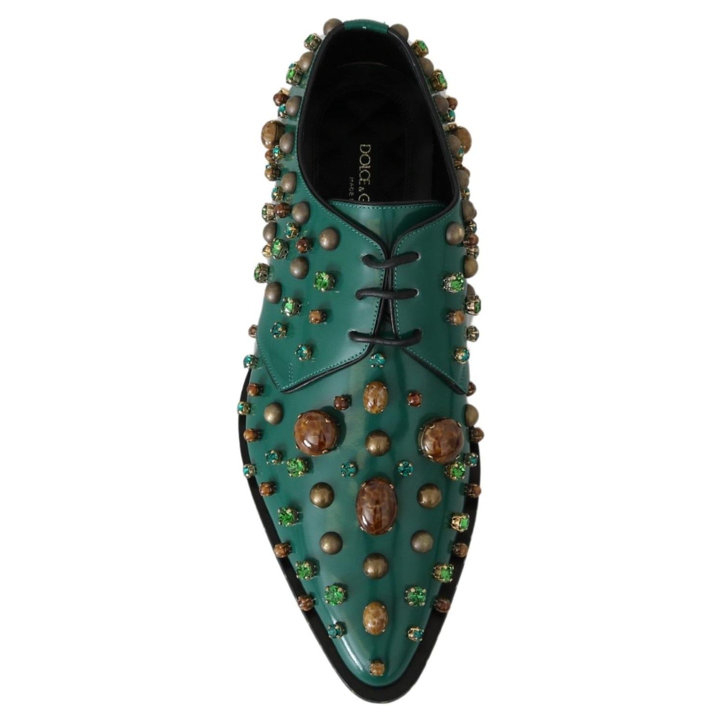 Dolce & Gabbana Emerald Leather Dress Shoes with Crystal Accents Dolce & Gabbana