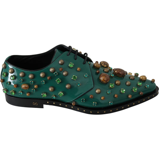 Dolce & Gabbana Emerald Leather Dress Shoes with Crystal Accents Dolce & Gabbana