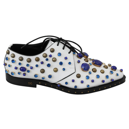 Dolce & Gabbana White Leather Crystals Dress Broque Shoes