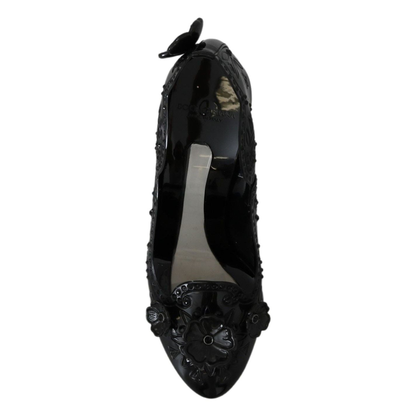 Dolce & Gabbana Black Floral Crystal CINDERELLA Heels Shoes