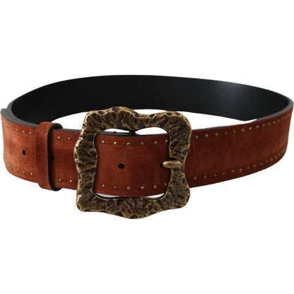 Dolce & Gabbana Brown Suede Leather Studded Baroque Belt