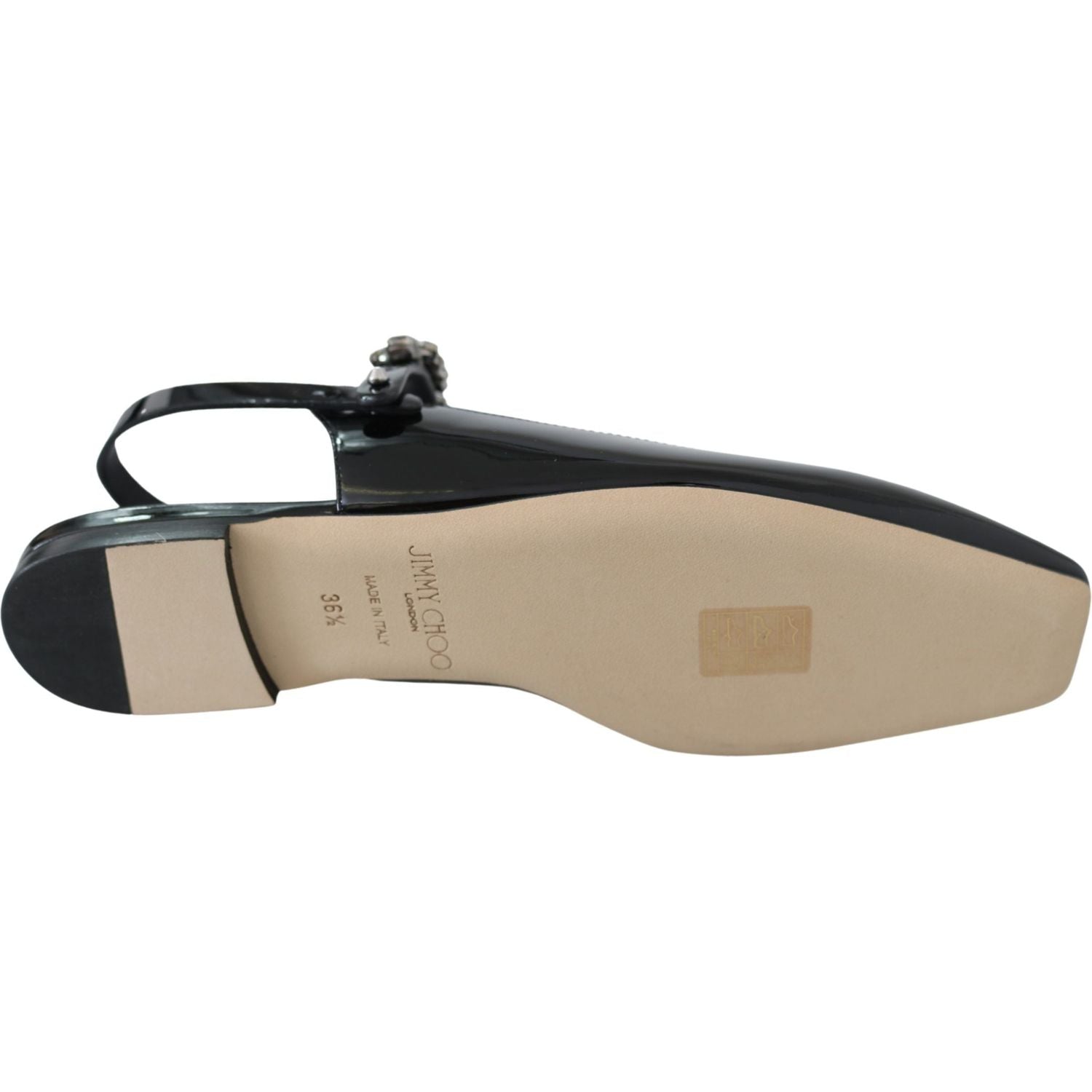 带水晶装饰的优雅黑色漆皮平底鞋