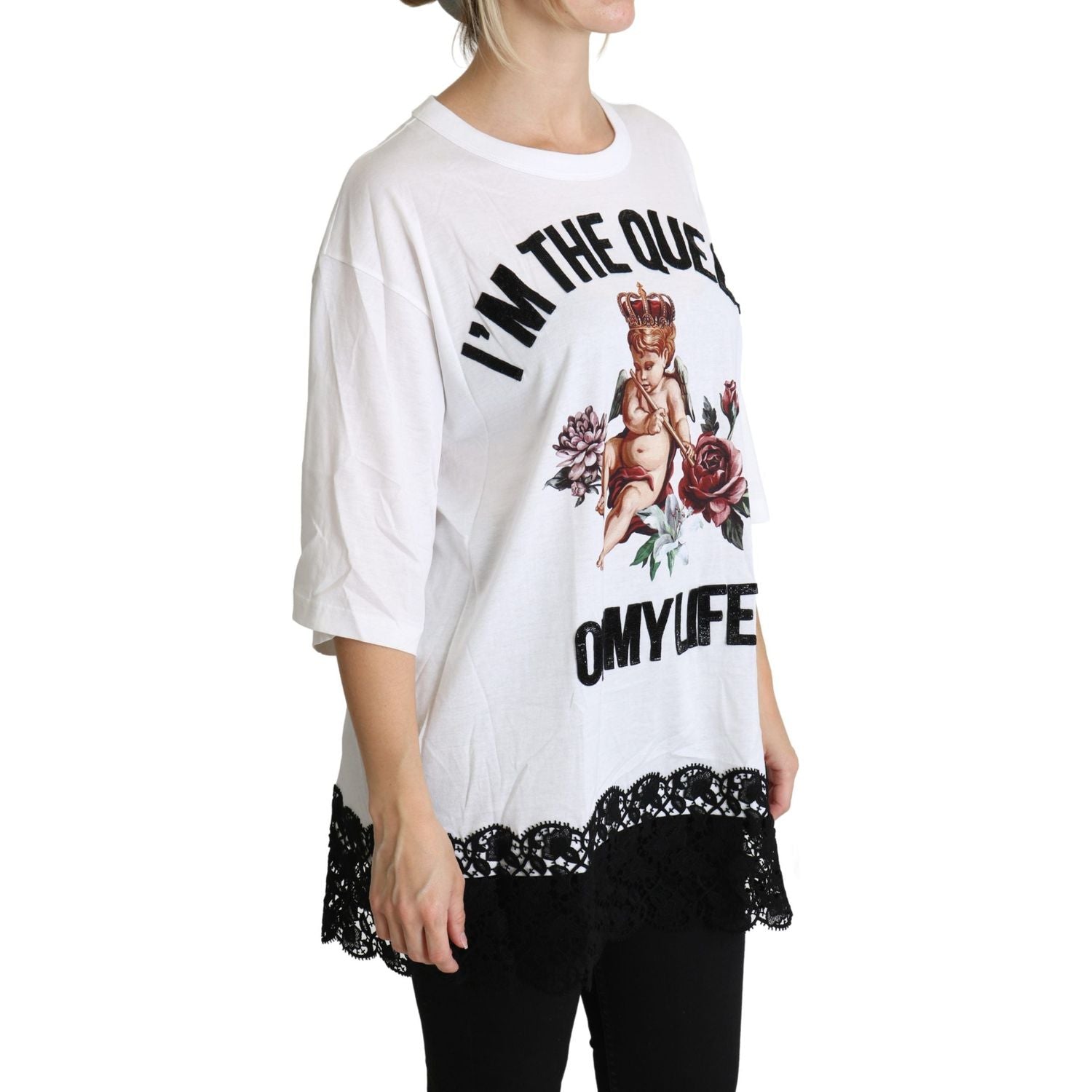 优雅白色棉混纺 T 恤