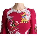 Dolce & Gabbana Red Floral Embroidered Sheath Midi Dress