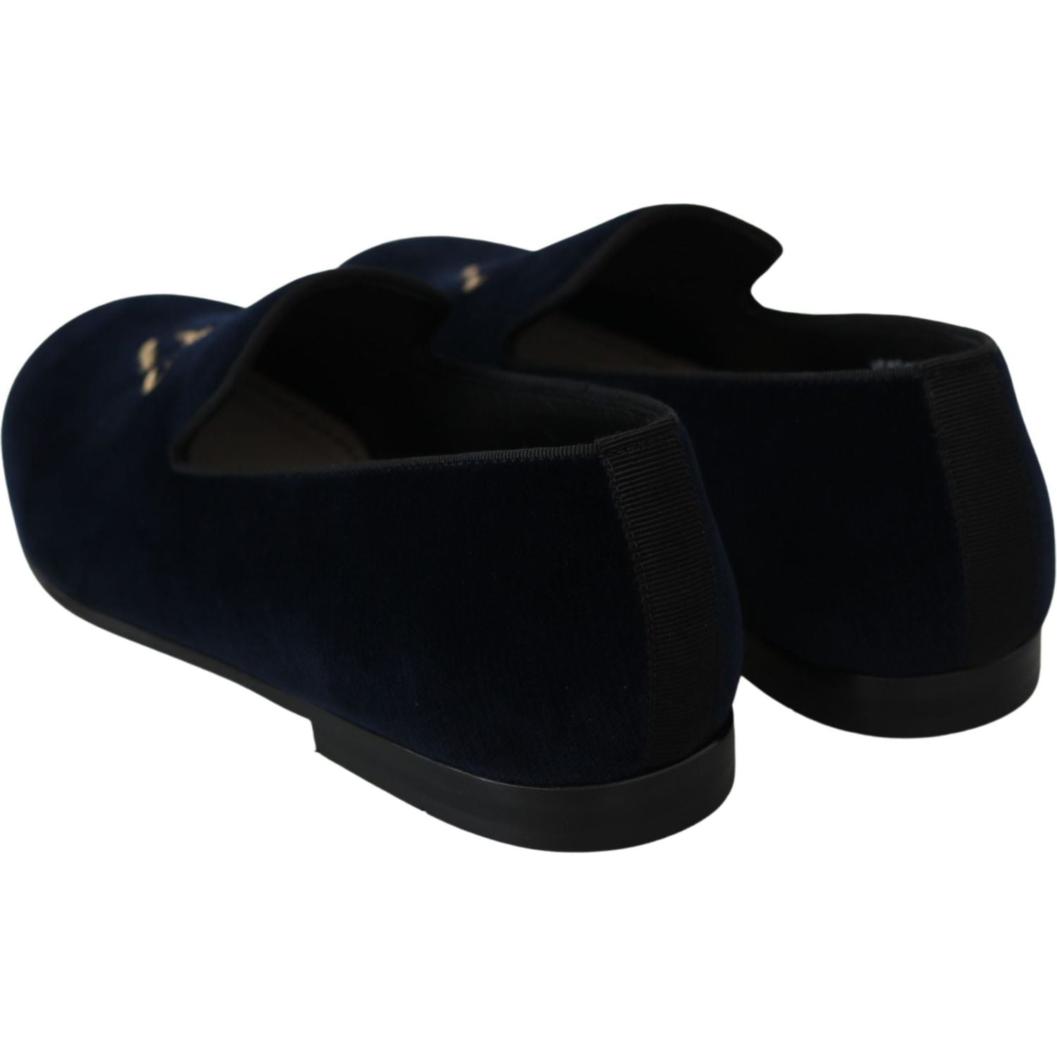 Dolce & Gabbana Blue Velvet Gold Logo Slipper Loafers Shoes