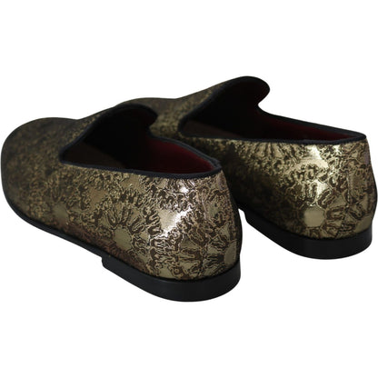 Dolce & Gabbana Gold Jacquard Flats Mens Loafers Shoes