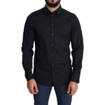 Dolce & Gabbana Blue Cotton Formal GOLD Dress Shirt
