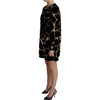 Dolce & Gabbana Black Giraffe Print Shift Mini Dress