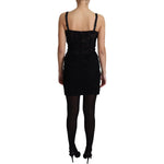 Dolce & Gabbana Black Lace Up Floral Corset Bustier Mini Dress