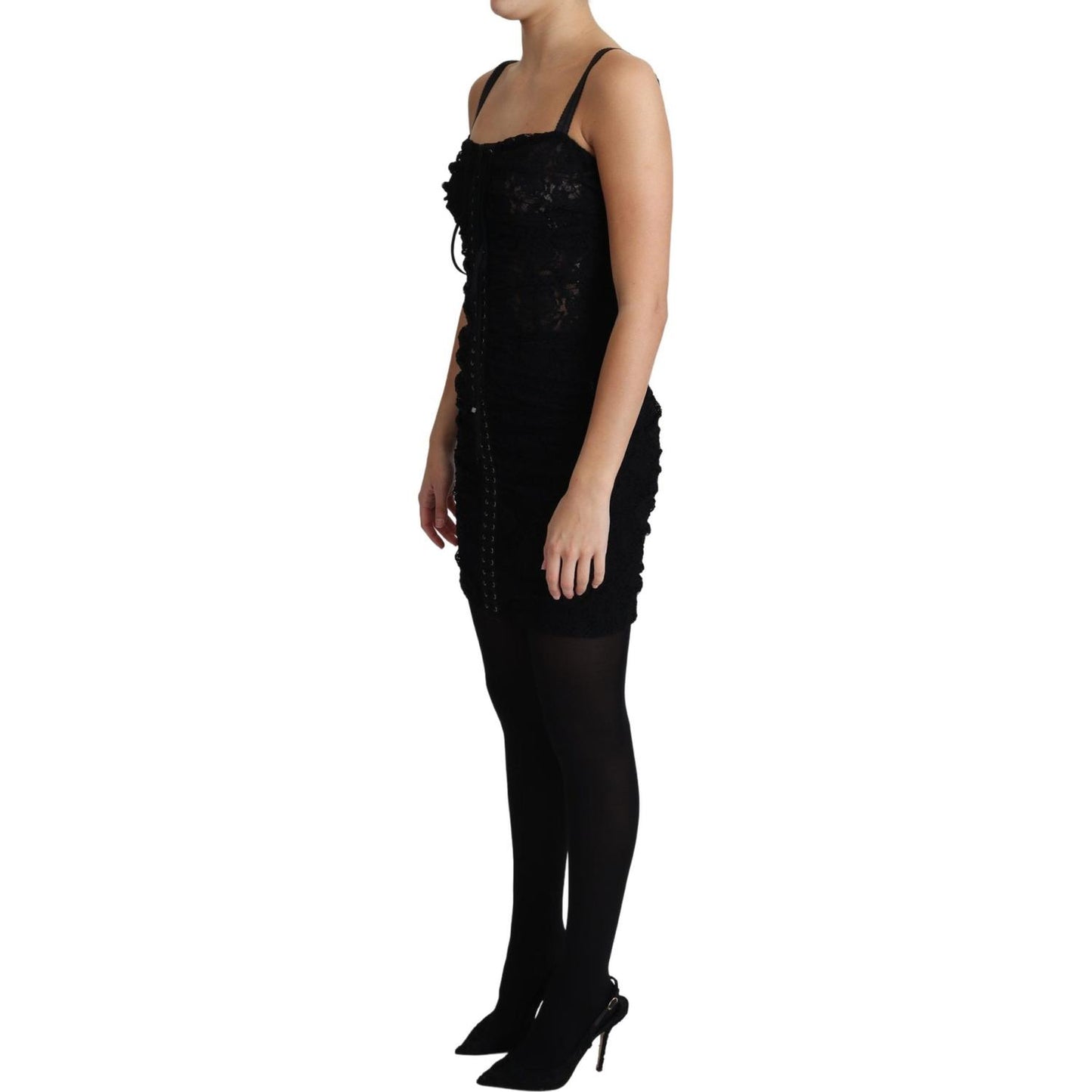 Dolce & Gabbana Black Lace Up Floral Corset Bustier Mini Dress