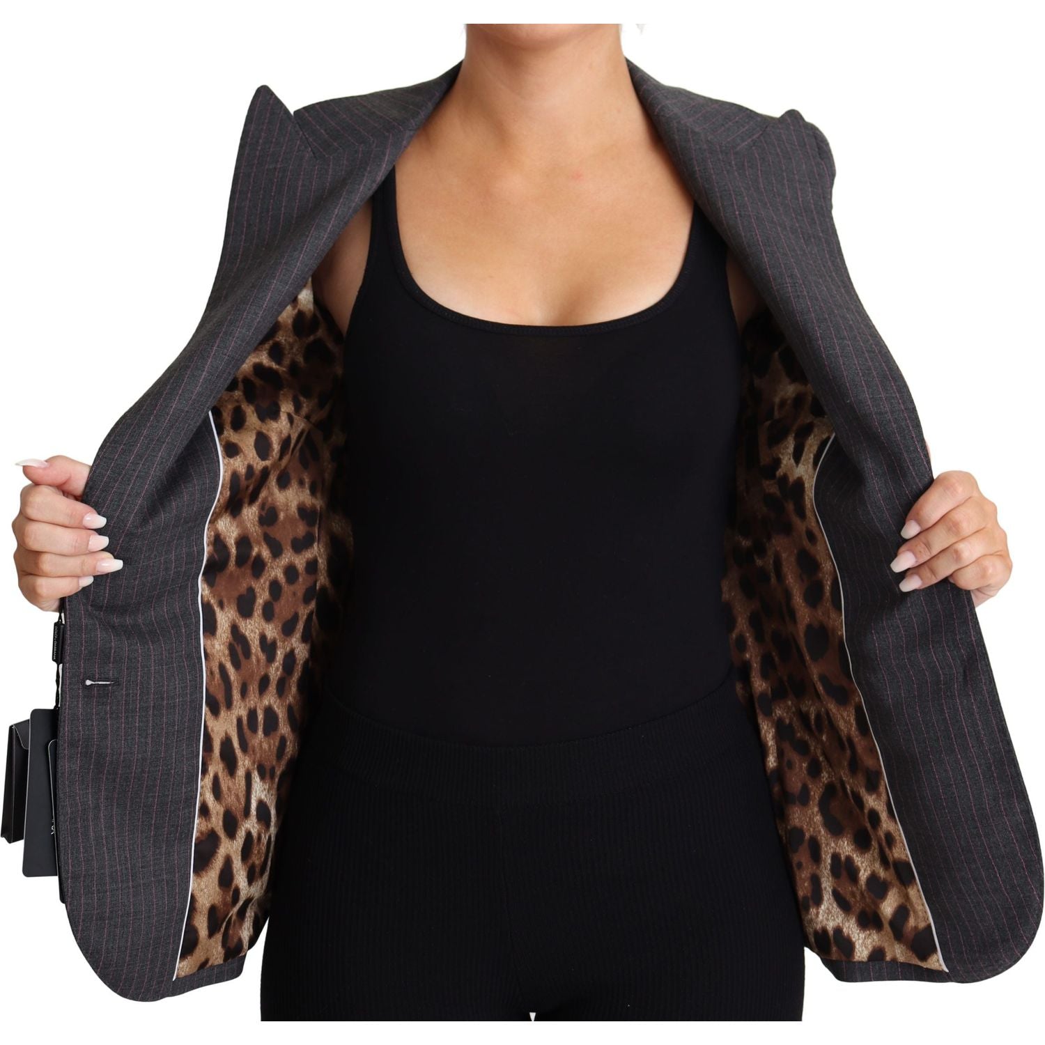 优雅灰色弹力羊毛西装外套