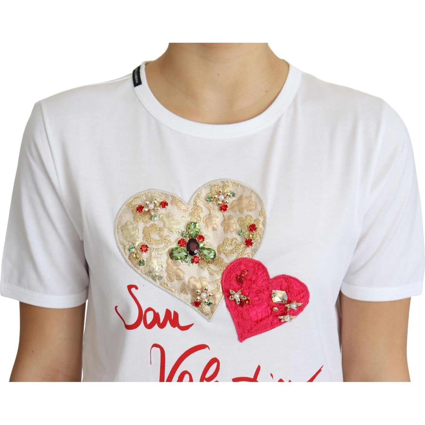 Dolce & Gabbana Crystal-Embellished White Cotton Tee Dolce & Gabbana