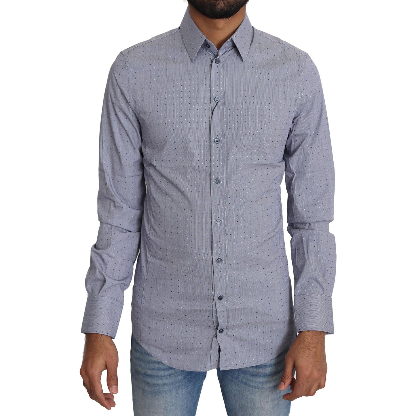 Dolce & Gabbana Gray Dotted Semi Fitted Formal SICILIA Shirt