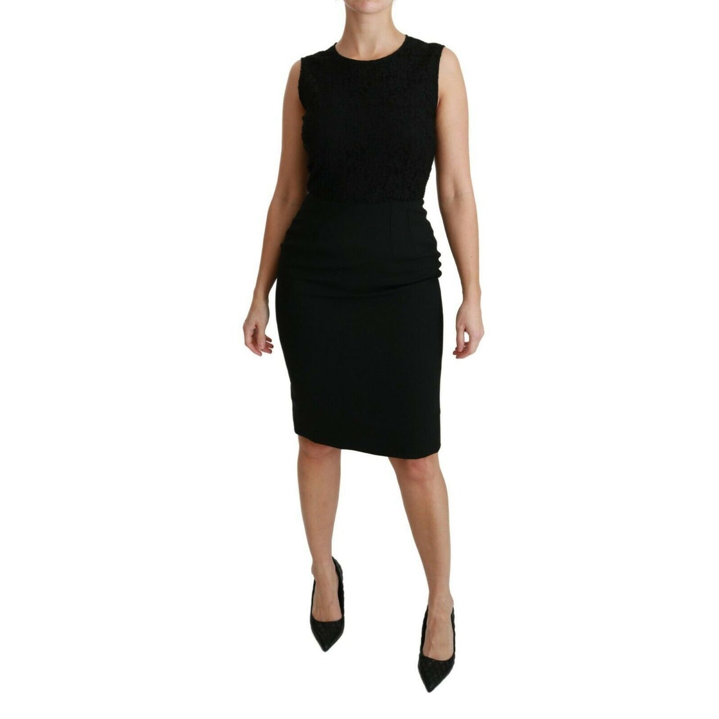 Dolce & Gabbana Black Floral Lace Sheath Gown Dress