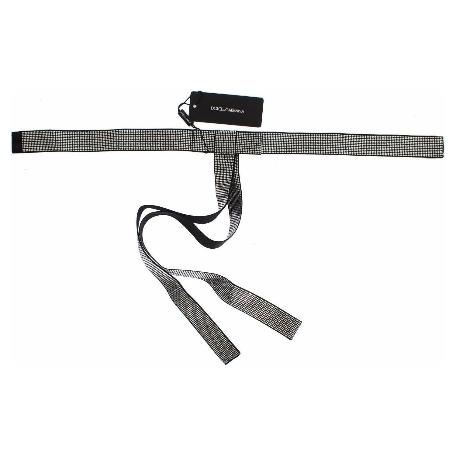 黑色丝绸水晶蝴蝶结腰带优雅