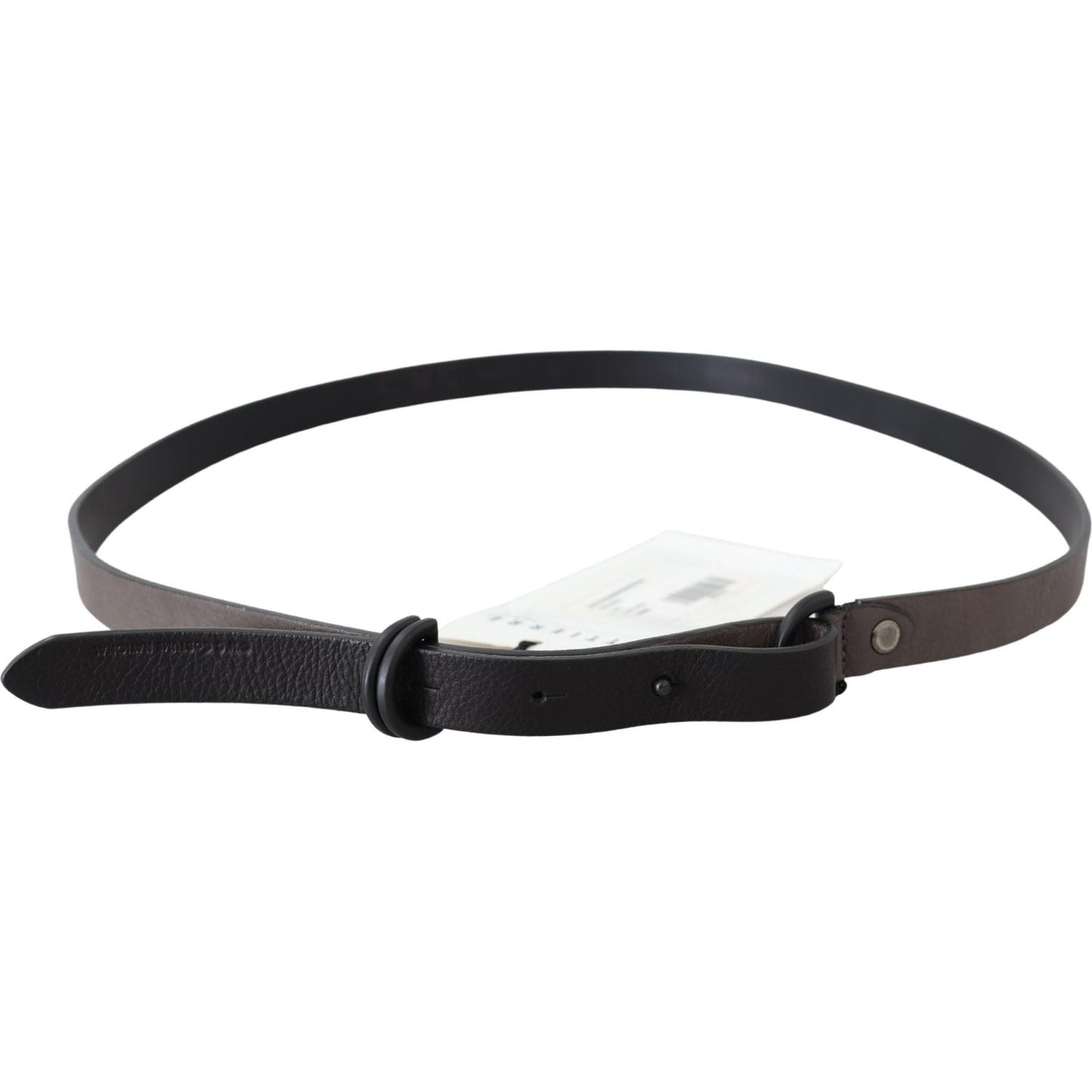 Costume National Brown Leather Skinny Round Buckle Belt Belt