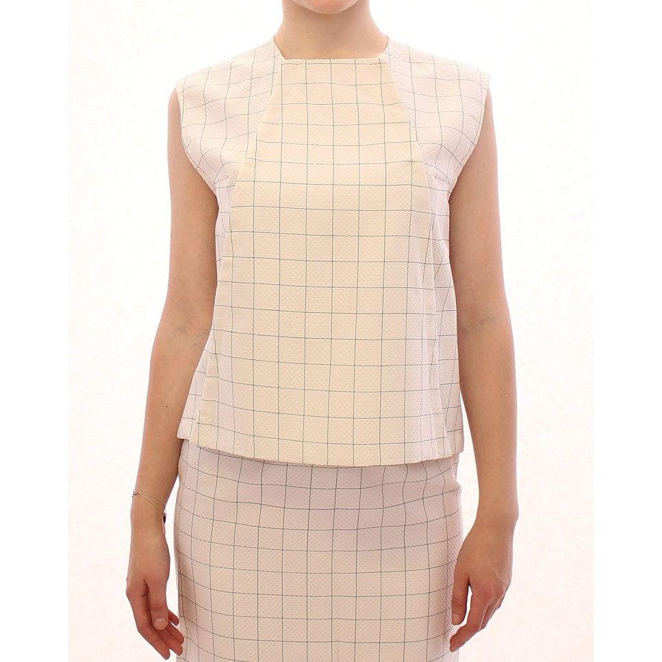 Andrea Incontri White Cotton Checkered Shirt Top
