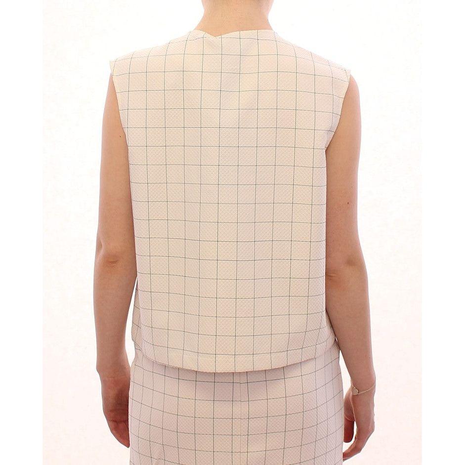 Andrea Incontri White Cotton Checkered Shirt Top