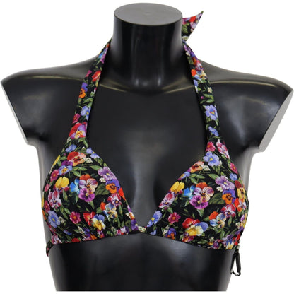 Dolce & Gabbana Black Floral Print Swimsuit Beachwear Bikini Tops