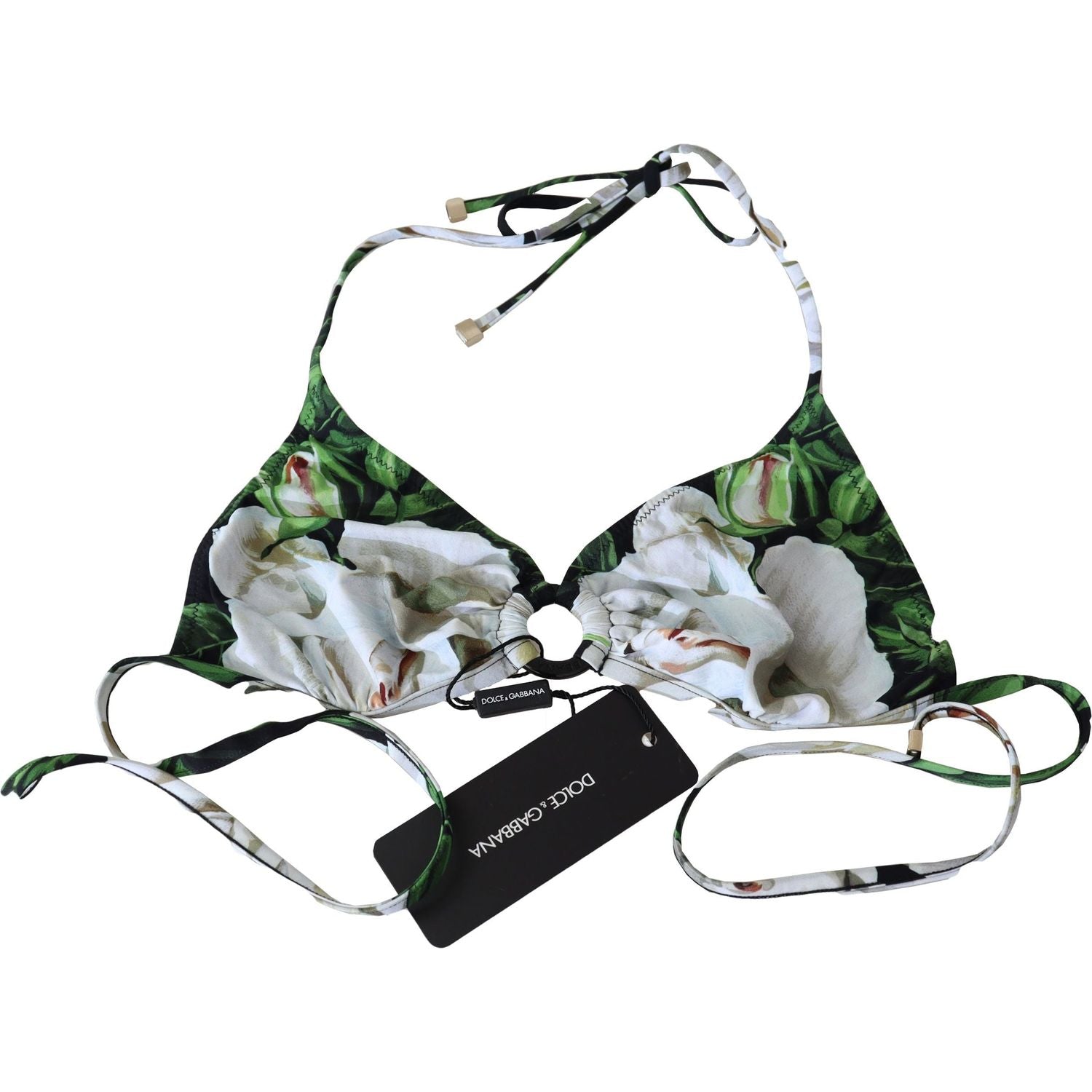 带徽标扣的花卉印花比基尼上衣