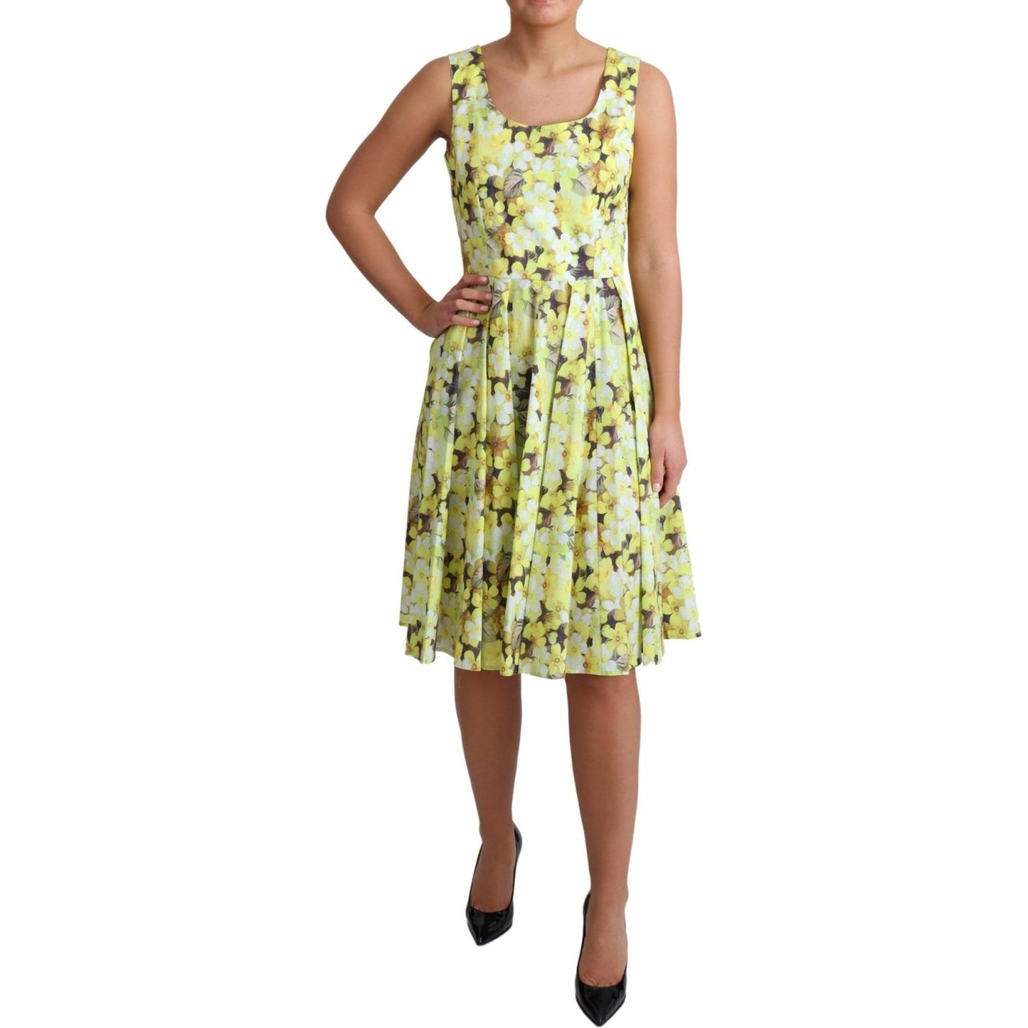 Dolce & Gabbana Elegant Yellow Floral A-Line Sleeveless Dress Dolce & Gabbana