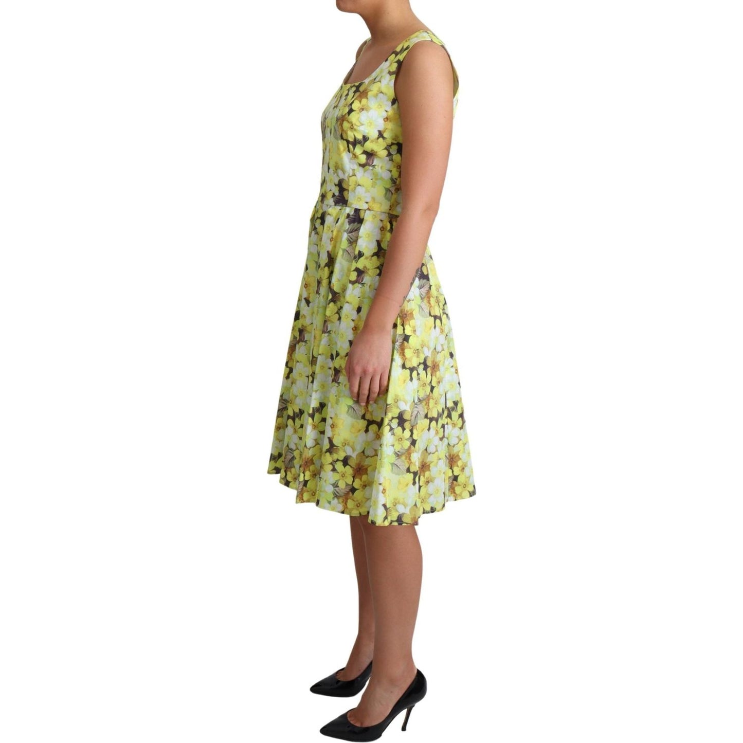 Dolce & Gabbana Elegant Yellow Floral A-Line Sleeveless Dress Dolce & Gabbana