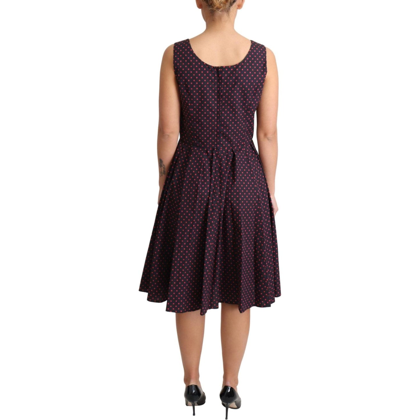 Dolce & Gabbana Red Blue Polka Cotton A-Line Gown Dress