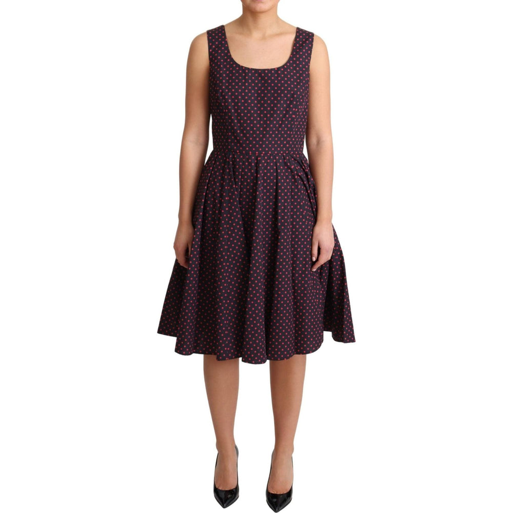 Dolce & Gabbana Red Blue Polka Cotton A-Line Gown Dress