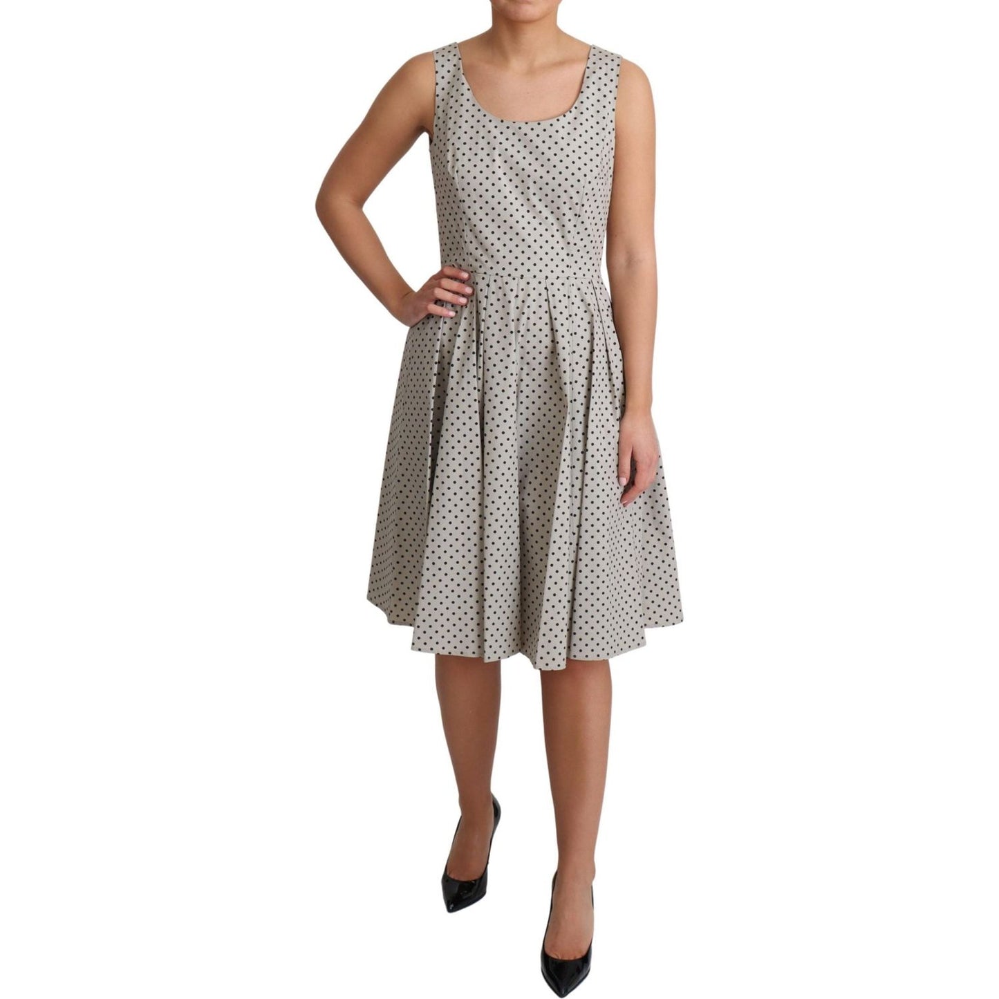 Dolce & Gabbana Beige Polka Dotted Cotton A-Line Dress Dresses