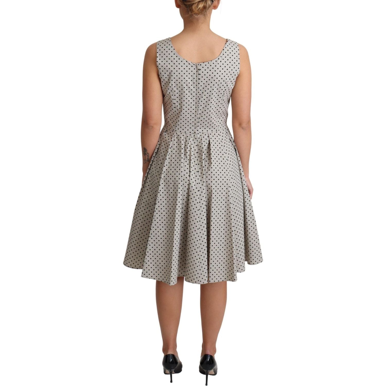 Dolce & Gabbana Beige Polka Dotted Cotton A-Line Dress