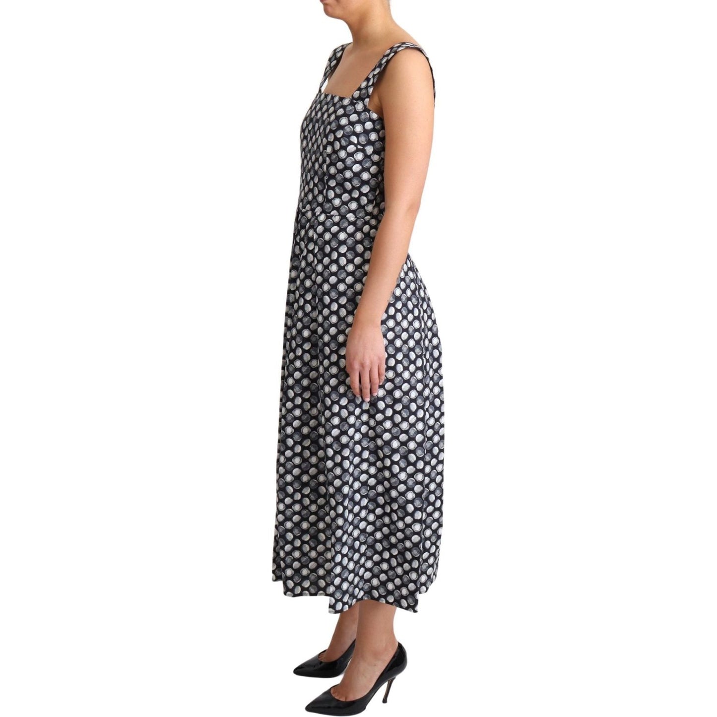 Dolce & Gabbana Blue Geometric Cotton A-Line Gown Dress