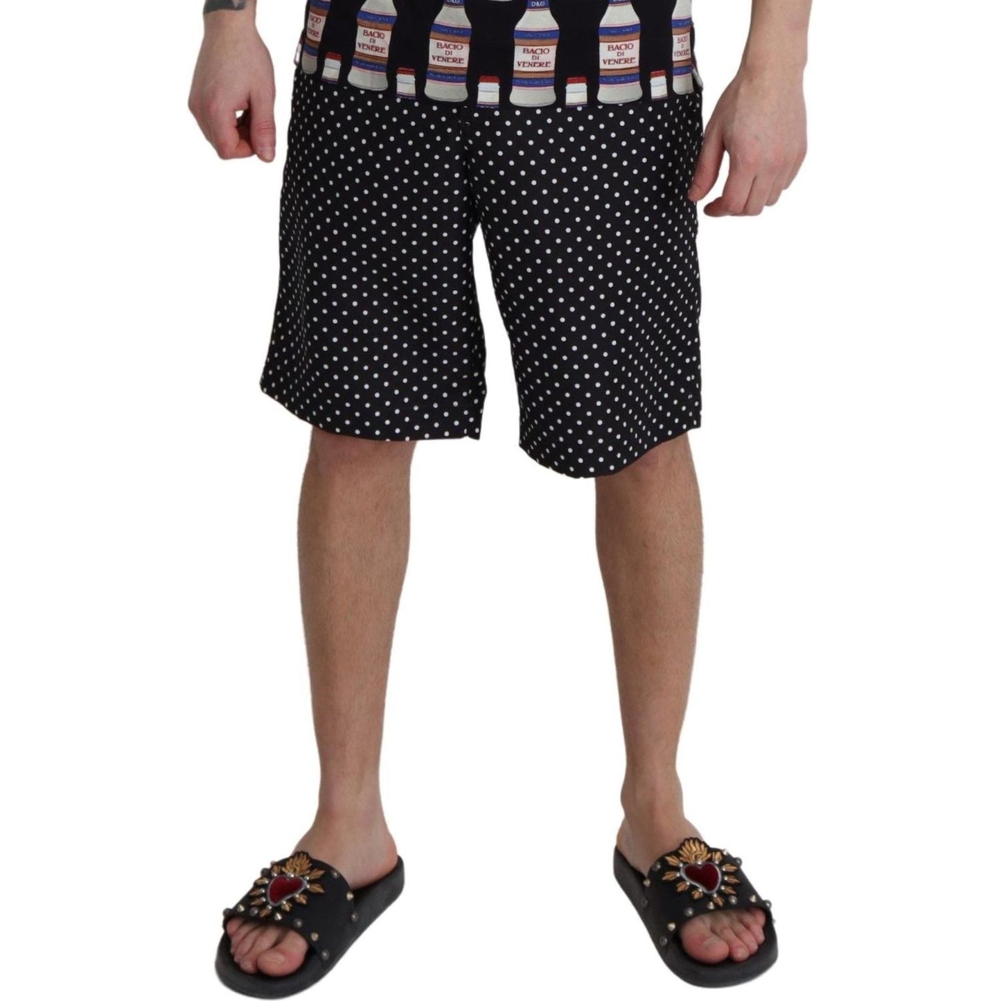 Dolce & Gabbana Black Polka Dots Beachwear Shorts Swimwear
