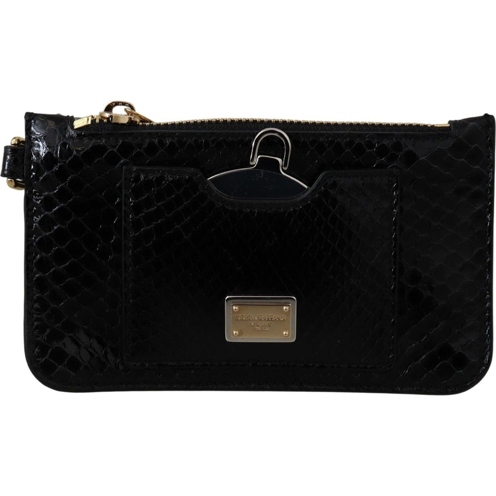 Dolce & Gabbana Black Leather Coin Purse Wristlet Mirror Agnese Wallet